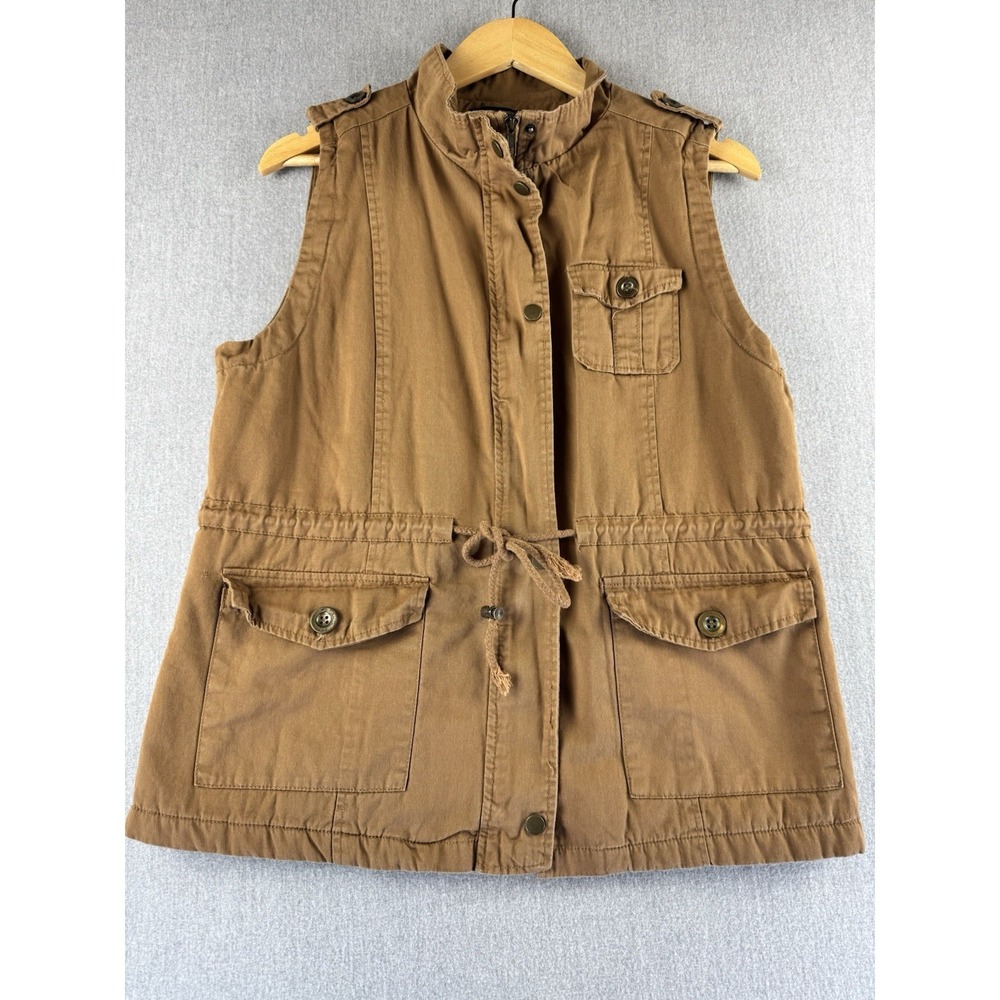 C'est Toi Utility Vest Womens Large Tan Sherpa Lined Cargo‎ Military Pockets